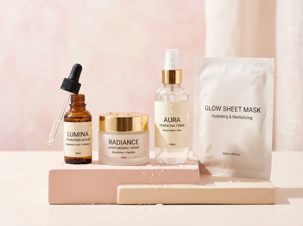 Productos de cuidado facial, serums y cremas hidratantes